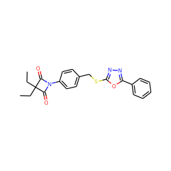 CCC1(CC)C(=O)N(c2ccc(CSc3nnc(-c4ccccc4)o3)cc2)C1=O ZINC000045245160