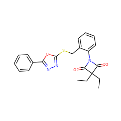 CCC1(CC)C(=O)N(c2ccccc2CSc2nnc(-c3ccccc3)o2)C1=O ZINC000045255322