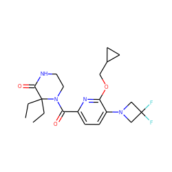 CCC1(CC)C(=O)NCCN1C(=O)c1ccc(N2CC(F)(F)C2)c(OCC2CC2)n1 ZINC000146287971