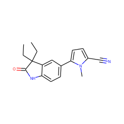 CCC1(CC)C(=O)Nc2ccc(-c3ccc(C#N)n3C)cc21 ZINC000029133602