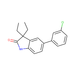 CCC1(CC)C(=O)Nc2ccc(-c3cccc(Cl)c3)cc21 ZINC000013860658