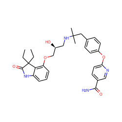 CCC1(CC)C(=O)Nc2cccc(OC[C@@H](O)CNC(C)(C)Cc3ccc(Oc4ccc(C(N)=O)cn4)cc3)c21 ZINC000028958030