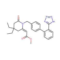 CCC1(CC)CC(=O)N(Cc2ccc(-c3ccccc3-c3nnn[nH]3)cc2)/C(=C/C(=O)OC)C1 ZINC000029474982