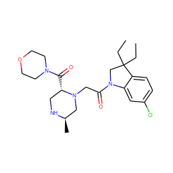 CCC1(CC)CN(C(=O)CN2C[C@@H](C)NC[C@@H]2C(=O)N2CCOCC2)c2cc(Cl)ccc21 ZINC000219025969