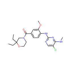 CCC1(CC)CN(C(=O)c2ccc(Nc3ncc(Cl)c(NC)n3)c(OC)c2)CCO1 ZINC000147700246