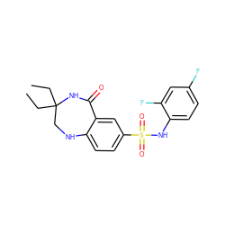 CCC1(CC)CNc2ccc(S(=O)(=O)Nc3ccc(F)cc3F)cc2C(=O)N1 ZINC000096258734