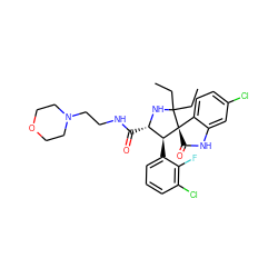 CCC1(CC)N[C@@H](C(=O)NCCN2CCOCC2)[C@H](c2cccc(Cl)c2F)[C@]12C(=O)Nc1cc(Cl)ccc12 ZINC000169700237