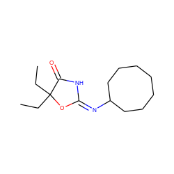 CCC1(CC)O/C(=N/C2CCCCCCC2)NC1=O ZINC000028824024