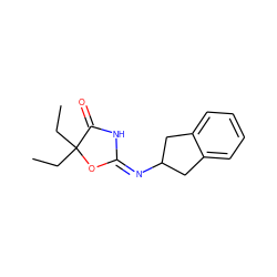 CCC1(CC)O/C(=N/C2Cc3ccccc3C2)NC1=O ZINC000028824008