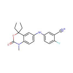 CCC1(CC)OC(=O)N(C)c2ccc(Nc3ccc(F)c(C#N)c3)cc21 ZINC000028878725