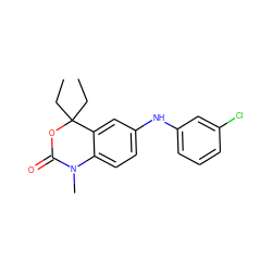 CCC1(CC)OC(=O)N(C)c2ccc(Nc3cccc(Cl)c3)cc21 ZINC000028878669