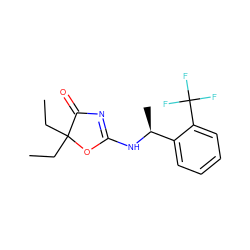 CCC1(CC)OC(N[C@@H](C)c2ccccc2C(F)(F)F)=NC1=O ZINC000028824020