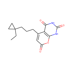 CCC1(CCCc2cc(=O)oc3[nH]c(=O)[nH]c(=O)c23)CC1 ZINC000084707803