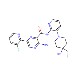 CCC1(N)CCN(c2cccnc2NC(=O)c2nc(-c3ncccc3F)cnc2N)CC1 ZINC001772626550