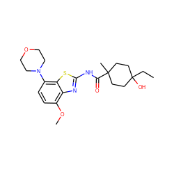 CCC1(O)CCC(C)(C(=O)Nc2nc3c(OC)ccc(N4CCOCC4)c3s2)CC1 ZINC001772611602