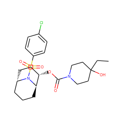 CCC1(O)CCN(C(=O)O[C@H]2CC[C@H]3CCC[C@H]2N3S(=O)(=O)c2ccc(Cl)cc2)CC1 ZINC000101099448