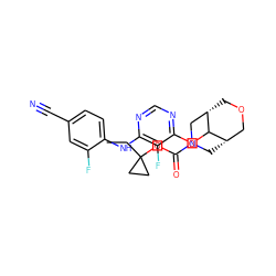 CCC1(OC(=O)N2C[C@H]3COC[C@@H](C2)C3Oc2ncnc(Nc3ccc(C#N)cc3F)c2F)CC1 ZINC000204464764