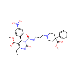 CCC1=C(C(=O)OC)[C@@H](c2ccc([N+](=O)[O-])cc2)N(C(=O)NCCCN2CCC(C(=O)OC)(c3ccccc3)CC2)C(=O)N1 ZINC000027525871