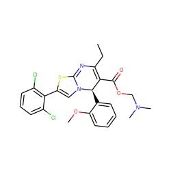 CCC1=C(C(=O)OCN(C)C)[C@@H](c2ccccc2OC)N2C=C(c3c(Cl)cccc3Cl)SC2=N1 ZINC000026578130