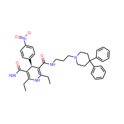 CCC1=C(C(N)=O)[C@@H](c2ccc([N+](=O)[O-])cc2)C(C(=O)NCCCN2CCC(c3ccccc3)(c3ccccc3)CC2)=C(CC)N1 ZINC000026649014