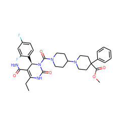 CCC1=C(C(N)=O)[C@@H](c2ccc(F)cc2F)N(C(=O)N2CCC(N3CCC(C(=O)OC)(c4ccccc4)CC3)CC2)C(=O)N1 ZINC000027551884