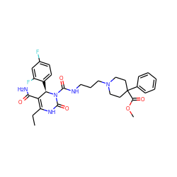 CCC1=C(C(N)=O)[C@@H](c2ccc(F)cc2F)N(C(=O)NCCCN2CCC(C(=O)OC)(c3ccccc3)CC2)C(=O)N1 ZINC000027546988