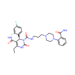 CCC1=C(C(N)=O)[C@@H](c2ccc(F)cc2F)N(C(=O)NCCCN2CCN(c3ccccc3C(N)=O)CC2)C(=O)N1 ZINC000027526281