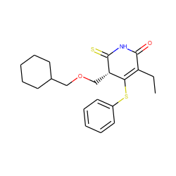 CCC1=C(Sc2ccccc2)[C@H](COCC2CCCCC2)C(=S)NC1=O ZINC000102808804