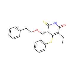 CCC1=C(Sc2ccccc2)[C@H](COCCc2ccccc2)C(=S)NC1=O ZINC000102805440