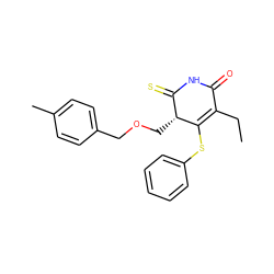 CCC1=C(Sc2ccccc2)[C@H](COCc2ccc(C)cc2)C(=S)NC1=O ZINC000102816681