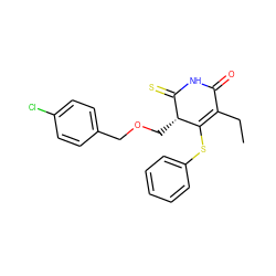 CCC1=C(Sc2ccccc2)[C@H](COCc2ccc(Cl)cc2)C(=S)NC1=O ZINC000102816688