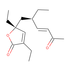 CCC1=C[C@@](CC)(C[C@H](/C=C/C(C)=O)CC)OC1=O ZINC000095573968