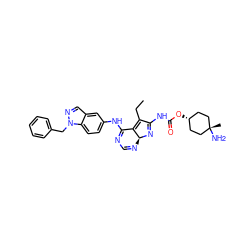 CCC1=C2C(Nc3ccc4c(cnn4Cc4ccccc4)c3)=NC=N[C@@H]2N=C1NC(=O)O[C@H]1CC[C@@](C)(N)CC1 ZINC000253673391