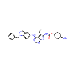 CCC1=C2C(Nc3ccc4c(cnn4Cc4ccccc4)c3)=NC=N[C@H]2N=C1NC(=O)O[C@H]1CC[C@H](N)CC1 ZINC000261187594