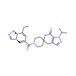 CCC1=CC(C(=O)N2CCC3(CC2)Cc2cnn(C(C)C)c2C(=O)N3)=C[C@H]2C=NN[C@@H]12 ZINC000261182289