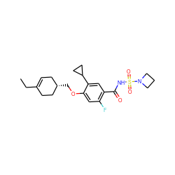 CCC1=CC[C@H](COc2cc(F)c(C(=O)NS(=O)(=O)N3CCC3)cc2C2CC2)CC1 ZINC000261103247