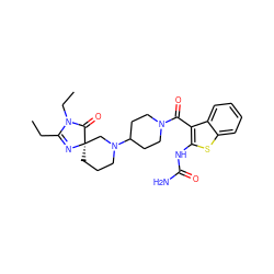 CCC1=N[C@@]2(CCCN(C3CCN(C(=O)c4c(NC(N)=O)sc5ccccc45)CC3)C2)C(=O)N1CC ZINC000084669001