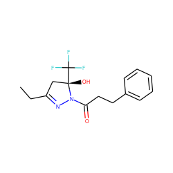 CCC1=NN(C(=O)CCc2ccccc2)[C@@](O)(C(F)(F)F)C1 ZINC000000033905