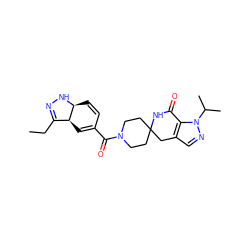 CCC1=NN[C@H]2C=CC(C(=O)N3CCC4(CC3)Cc3cnn(C(C)C)c3C(=O)N4)=C[C@@H]12 ZINC000261089417