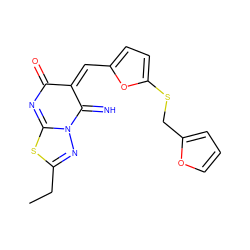 CCC1=NN2C(=N)/C(=C\c3ccc(SCc4ccco4)o3)C(=O)N=C2S1 ZINC000005025812