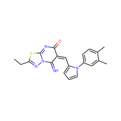 CCC1=NN2C(=N)/C(=C\c3cccn3-c3ccc(C)c(C)c3)C(=O)N=C2S1 ZINC000032964073