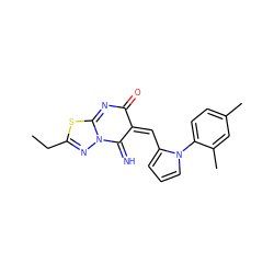 CCC1=NN2C(=N)/C(=C\c3cccn3-c3ccc(C)cc3C)C(=O)N=C2S1 ZINC000004908970