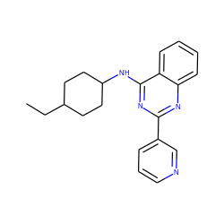 CCC1CCC(Nc2nc(-c3cccnc3)nc3ccccc23)CC1 ZINC001772645296