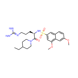 CCC1CCN(C(=O)[C@@H](CCCN=C(N)N)NS(=O)(=O)c2cc(OC)c3cc(OC)ccc3c2)CC1 ZINC000027895366