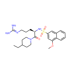 CCC1CCN(C(=O)[C@@H](CCCN=C(N)N)NS(=O)(=O)c2cc(OC)c3ccccc3c2)CC1 ZINC000027898052