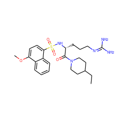 CCC1CCN(C(=O)[C@@H](CCCN=C(N)N)NS(=O)(=O)c2ccc(OC)c3ccccc23)CC1 ZINC000027984340