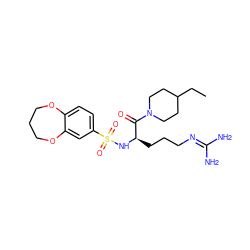 CCC1CCN(C(=O)[C@@H](CCCN=C(N)N)NS(=O)(=O)c2ccc3c(c2)OCCCO3)CC1 ZINC000027904080