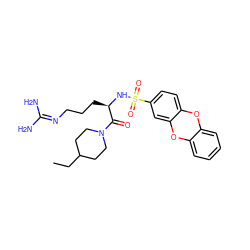 CCC1CCN(C(=O)[C@@H](CCCN=C(N)N)NS(=O)(=O)c2ccc3c(c2)Oc2ccccc2O3)CC1 ZINC000027900263