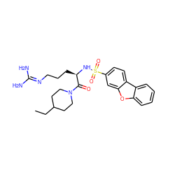 CCC1CCN(C(=O)[C@@H](CCCN=C(N)N)NS(=O)(=O)c2ccc3c(c2)oc2ccccc23)CC1 ZINC000027901503