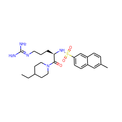 CCC1CCN(C(=O)[C@@H](CCCN=C(N)N)NS(=O)(=O)c2ccc3cc(C)ccc3c2)CC1 ZINC000027900423